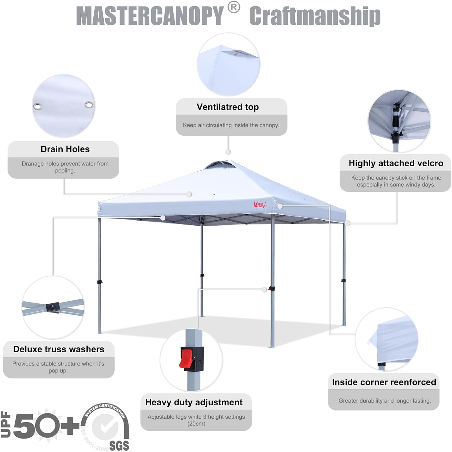 MASTERCANOPY Durable Pop-up Canopy Tent with Roller Bag (10x10, White) - Image 3