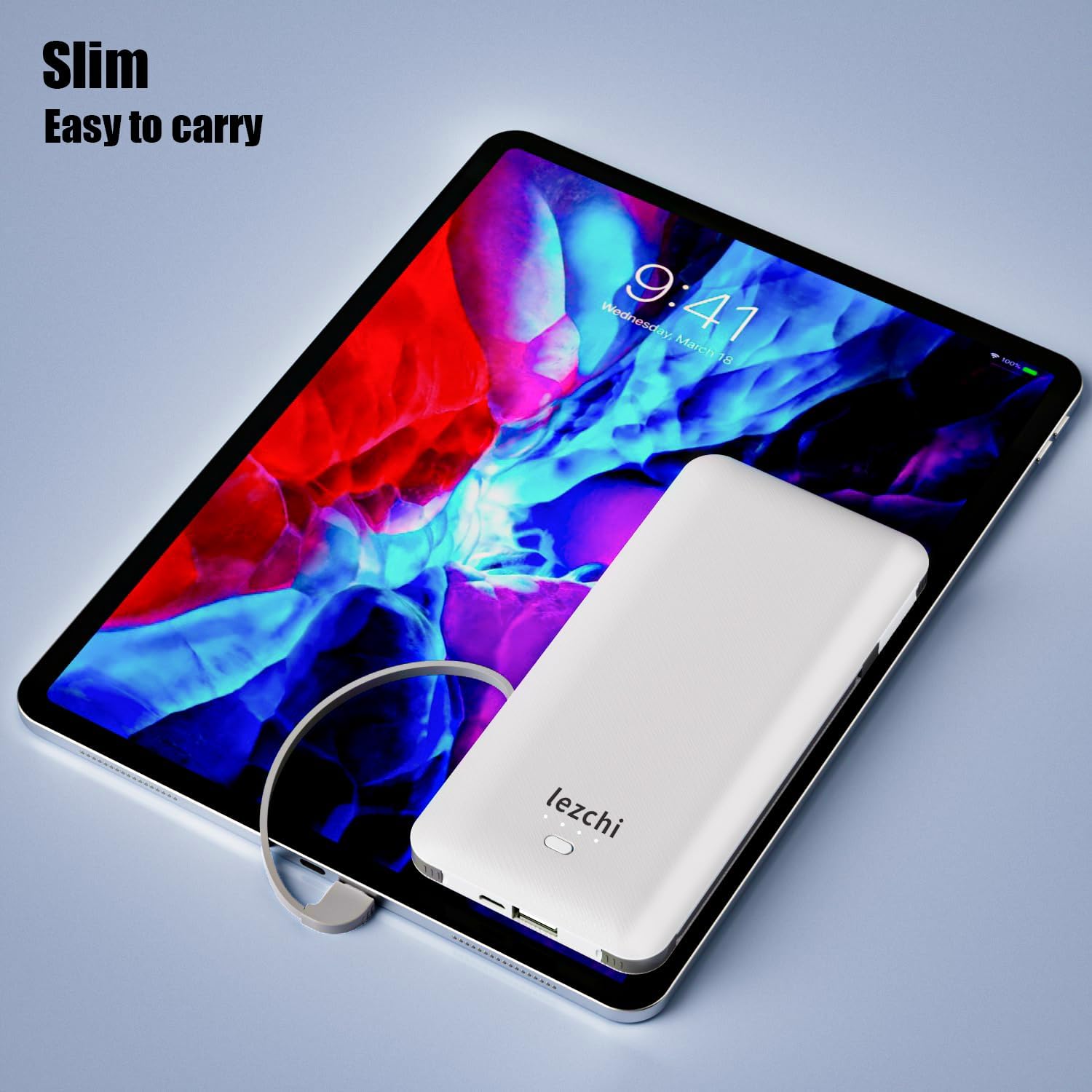 Portable Power Bank, Ultra Slim 10000mAh Portable Charger, USB C External Battery Pack with Built-in AC Plug, Charging Cable, Output Port, Compatible with All Kinds of Cellphones … - Image 5